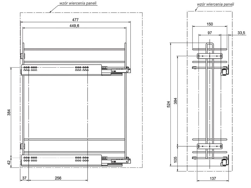 Kosz Cargo FGV Mini 20 – Prawe, Silent System, Chrom/Białe dno, Okrągły, FGV, 332D01CBXBEK